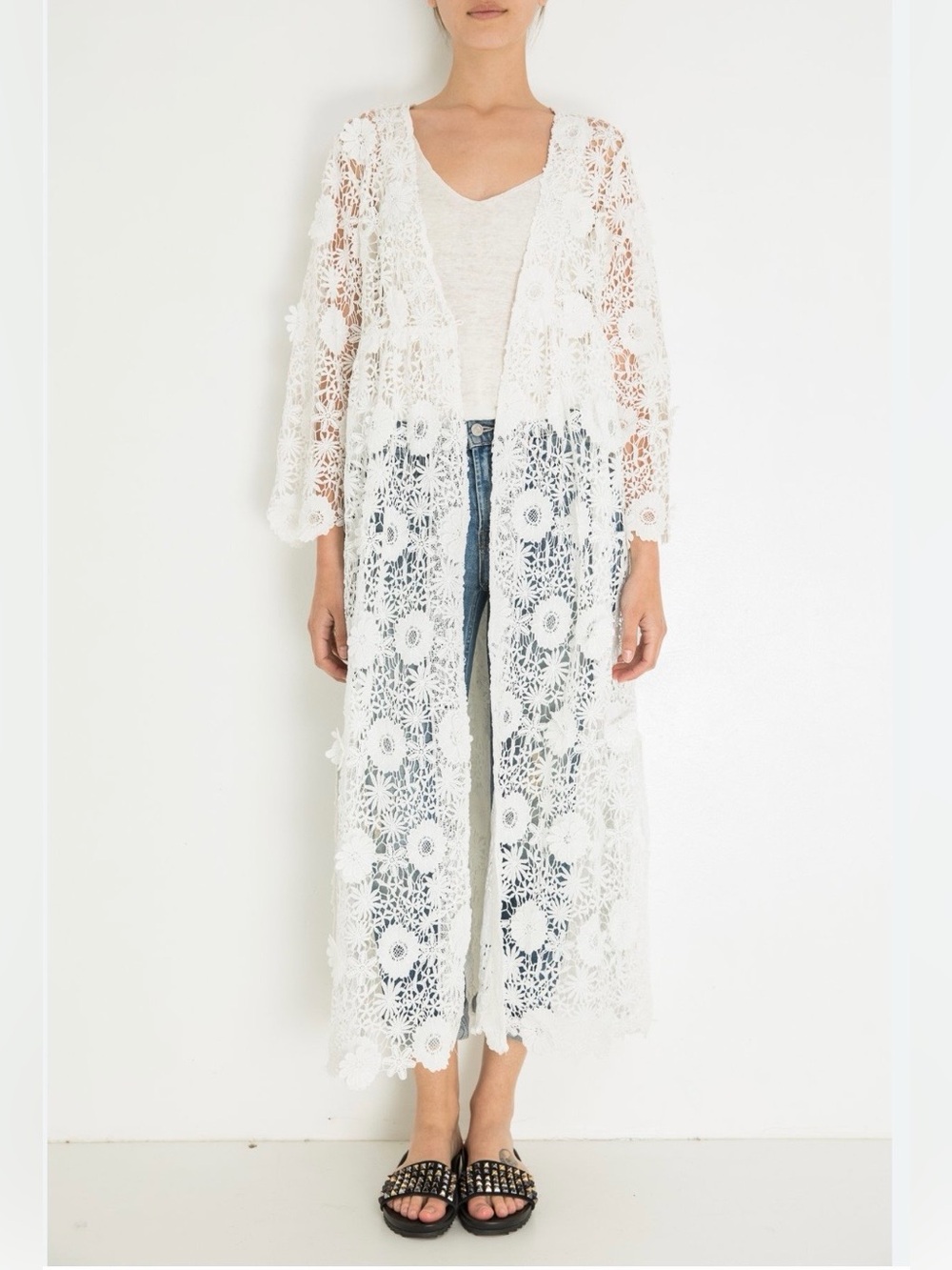 Ne Quittez Pas Crochet Lace Duster White size L Anthropologie Boho Bridal Resort